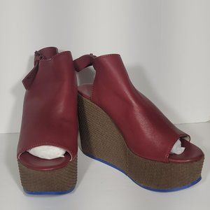 Fausto Santini Dottrina Carminio Platform Wedge 39 sz 7.5 Red Brown Leather NWB